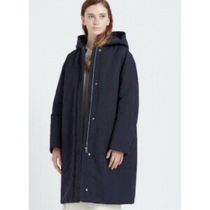 Uniqlo Hybrid Down Coat Navy Women's Long Puffer Feather Blend MEDIUM